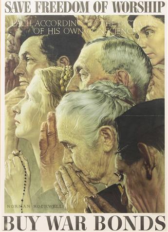 NORMAN ROCKWELL (1894-1978). [THE FOUR FREEDOMS.] Group of 4 posters. 1943. 28x20 inches, 71x50 cm. U.S. Government Printing Office, Wa